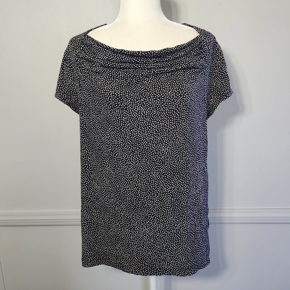 Jones Wear | Dressy Polka Dot Layered Drape Neck Blouse